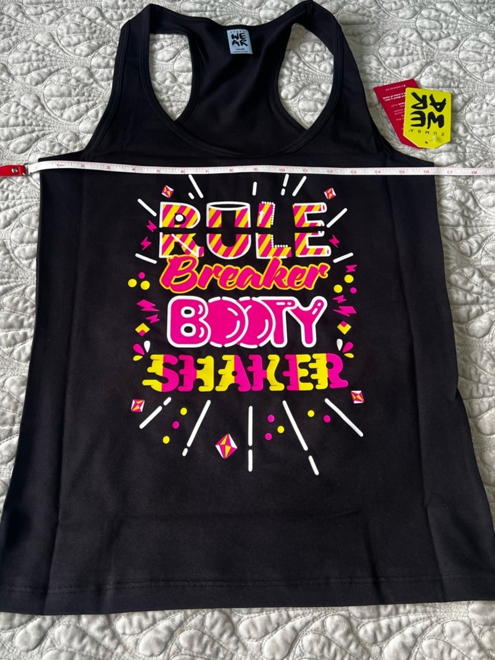 Zumba Fitness Zumba Shaker Racerback Black Tank Top Neon Pink Graphic Small Nwt - Picture 2 of 6